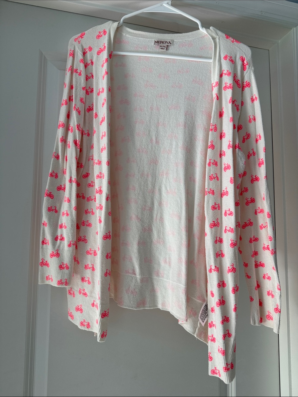Merona Ivory Open-Front Cardigan with Pink Bicycle Print 🚲